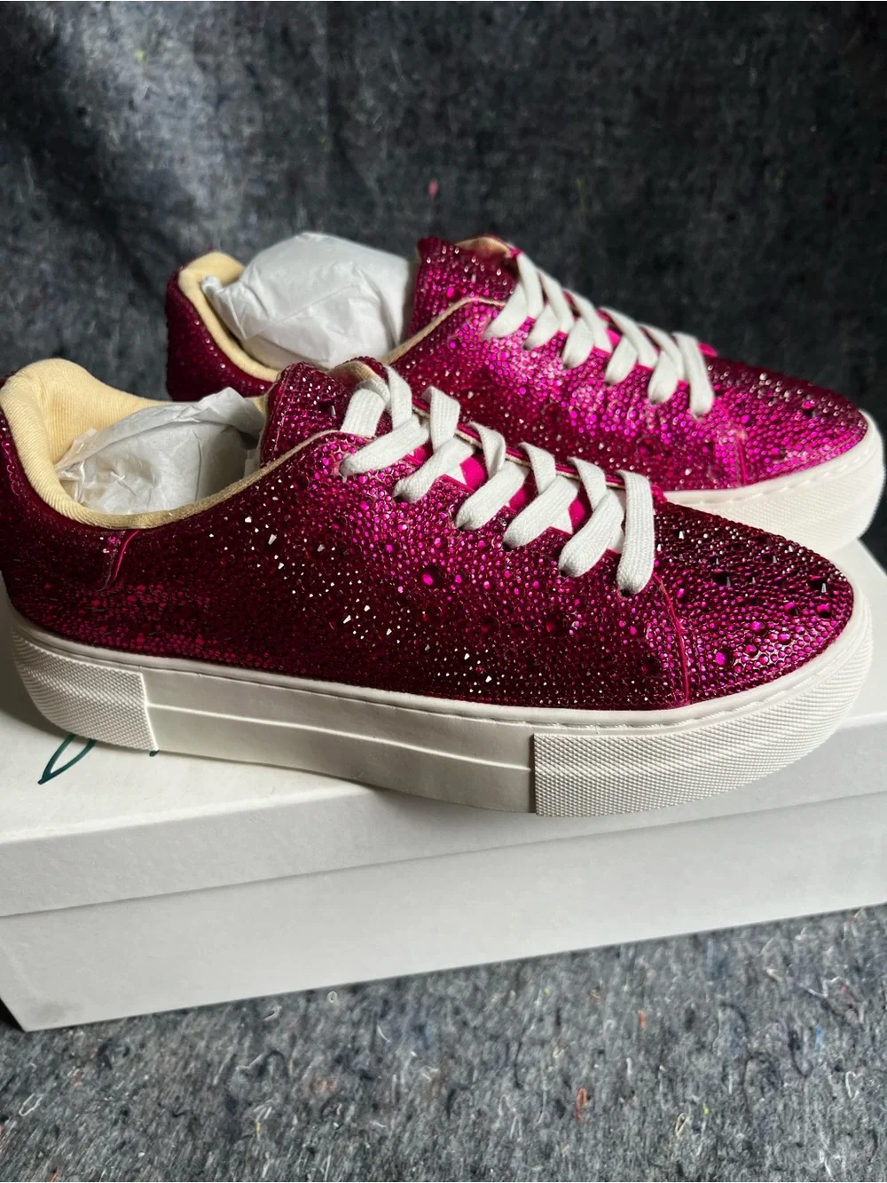 Betsey Johnson Sidny Red beaded Platform Sneakers with White Soles